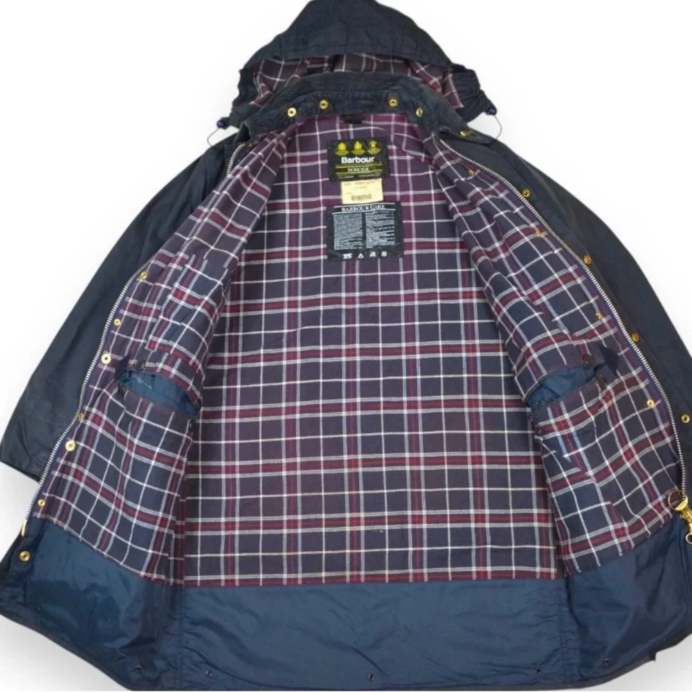 VTG Barbour Border Wax Jacket With Hood 1994 A205 Navy Blue Made In England C38 - Picture 4 of 16